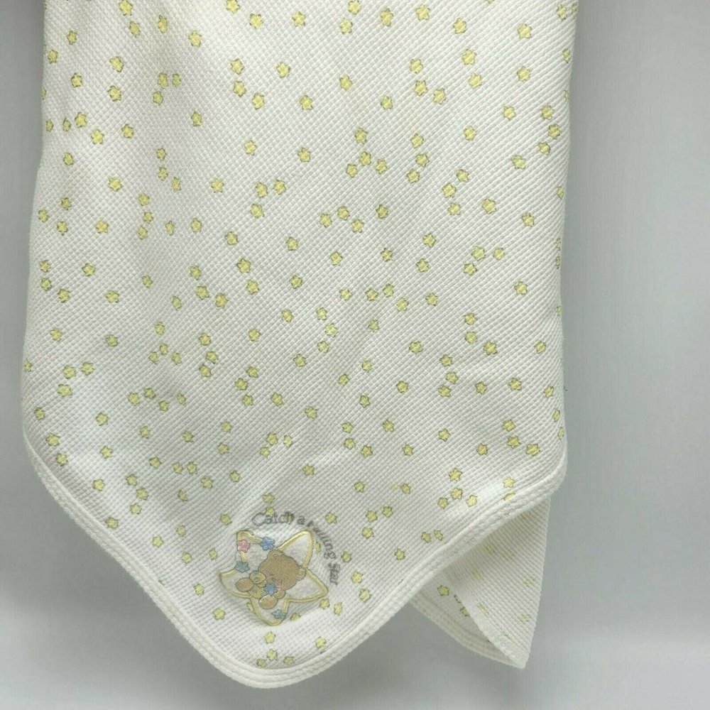 Just Born Teddy Bear Stars Waffle Weave Thermal Baby Receiving Blanket Unisex